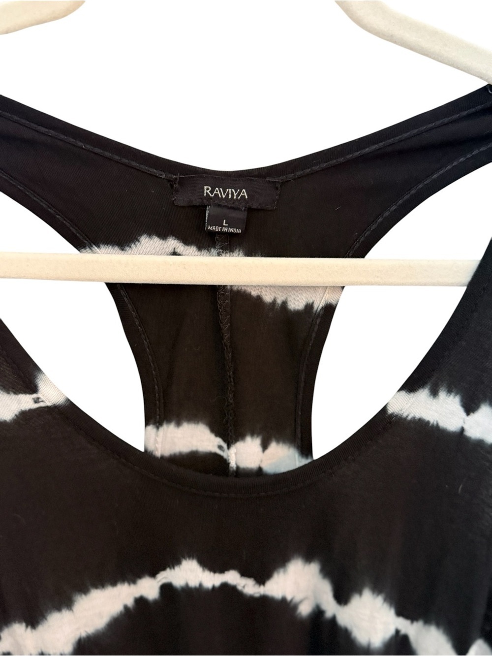 Raviya Black White Tie Dye Fringe Tank Dress Coverup Size Large - Picture 5 of 8